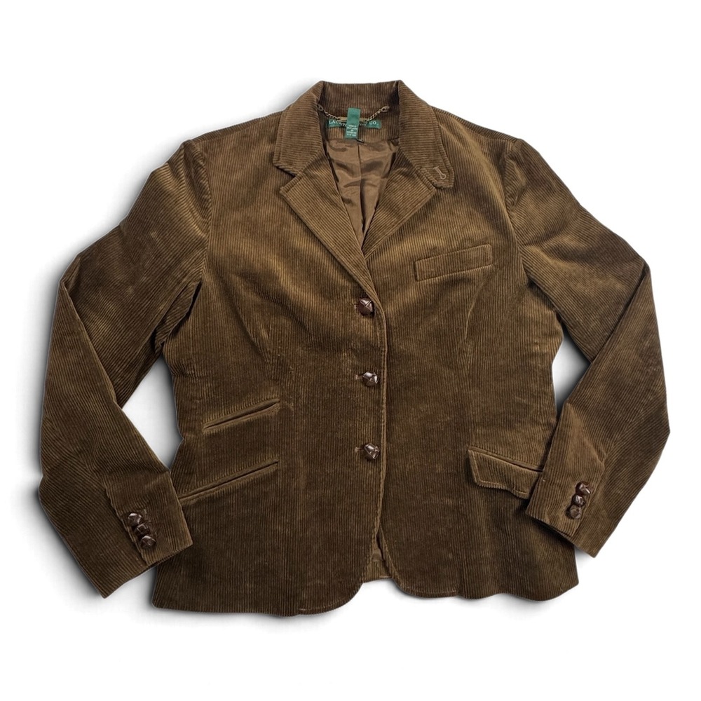 Lauren Ralph Lauren Corduroy Blazer Equestrian Preppy Jacket Women Brown XL